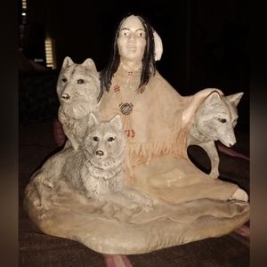 Beautiful Indian and wolf figurine.